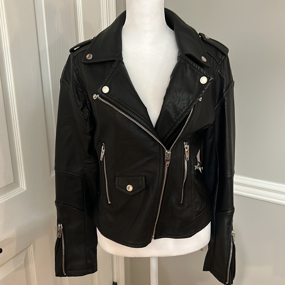BlankNYC black faux leather moto jacket size S